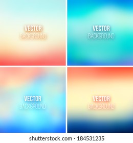 Blurred vector backgrounds collection with blue, red, orange and beige vibrant blended colors. Abstract colorful gradients for screen wallpaper design template