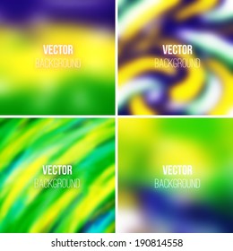 Blurred vector backgrounds collection with green, blue and yellow vibrant blended colors. Abstract vivid gradients for screen wallpaper design template