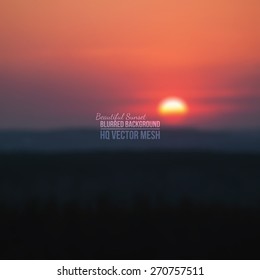 Blurred vector beautiful epic sunset background. Abstract vector backdrop. Nature background. Landscape background. Vector mesh background. Bright colors vector wallpaper