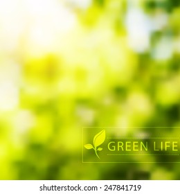 Blurred vector green eco nature background with bokeh effect