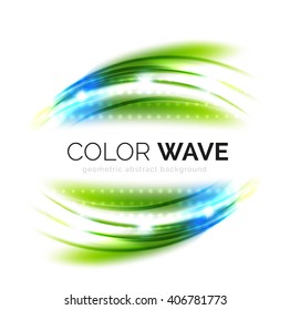 Blurred vector wave design elements with shiny light effects