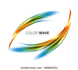 Blurred vector wave design elements with shiny light effects