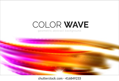 Blurred vector wave design elements with shiny light effects