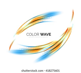 Blurred vector wave design elements with shiny light effects