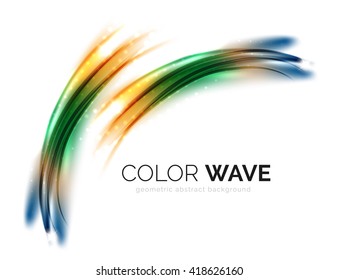 Blurred vector wave design elements with shiny light effects