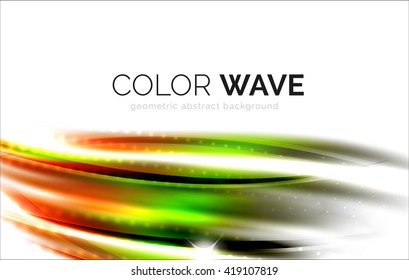 Blurred vector wave design elements with shiny light effects