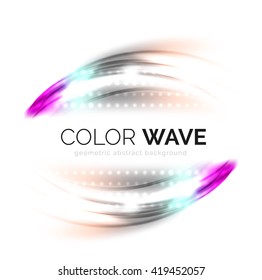 Blurred vector wave design elements with shiny light effects