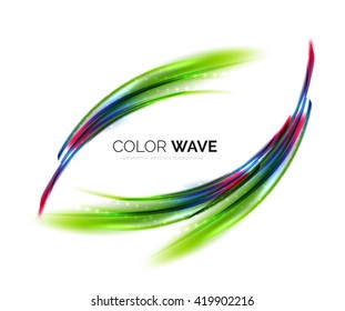 Blurred vector wave design elements with shiny light effects