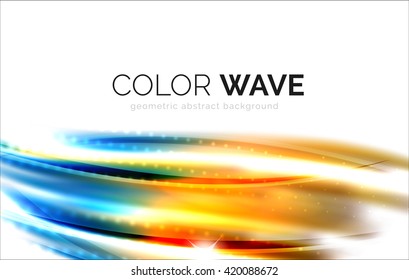 Blurred vector wave design elements with shiny light effects