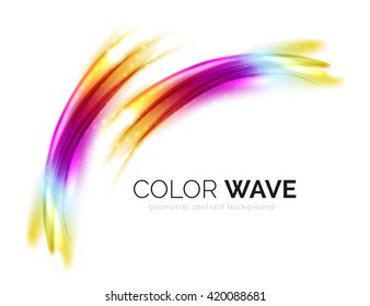 Blurred vector wave design elements with shiny light effects