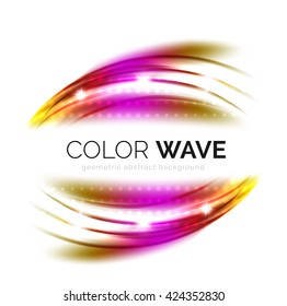 Blurred vector wave design elements with shiny light effects