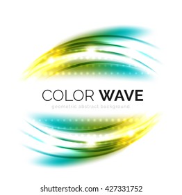 Blurred vector wave design elements with shiny light effects