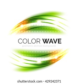 Blurred vector wave design elements with shiny light effects