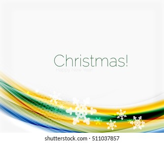 Blurred wave line with snowflakes. Christmas message presentation template, vector abstract background