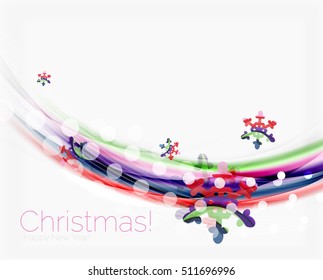 Blurred wave line with snowflakes. Christmas message presentation template, vector abstract background