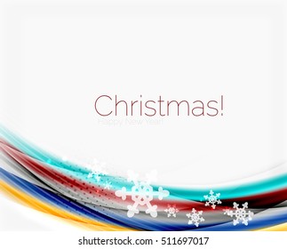 Blurred wave line with snowflakes. Christmas message presentation template, vector abstract background
