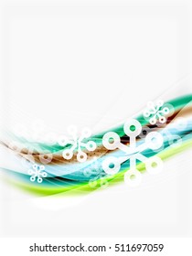Blurred wave line with snowflakes. Christmas message presentation template, vector abstract background