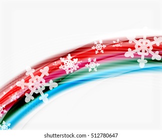 Blurred wave line with snowflakes. Christmas message presentation template, vector abstract background