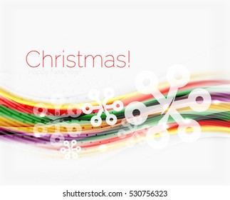 Blurred wave line with snowflakes. Christmas message presentation template, vector abstract background