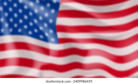 Blurred waving USA flag. Vector illustration with american fluttering flag. Realistic banner for decoration USA events and holiday.