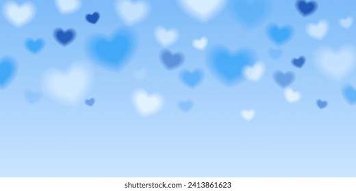 Blurred white and blue hearts on a blue background. Vector illustration.