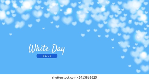 Blurred white hearts on a blue background. White Day sale. Vector illustration.