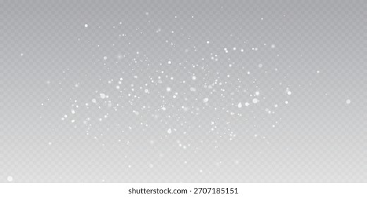 Blurred white snow particles on a transparent background. Christmas snowflakes magical ethereal light effect for festive or fantasy themes. Shimmering lights bokeh. Snow flakes, snow background.