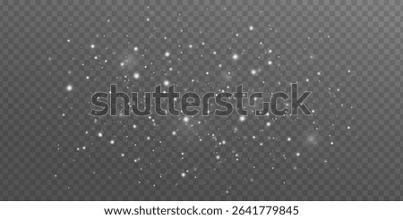 Blurred white snow particles on a transparent background. Magical ethereal light effect for festive or fantasy themes. Shimmering ambiance lights bokeh. Vector illustration.