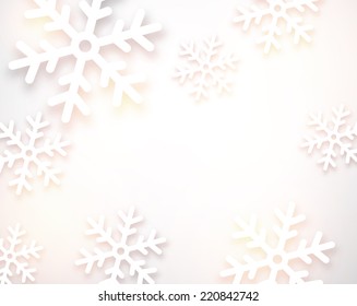 Blurred winter background with defocused snowflakes. Christmas illustration. 