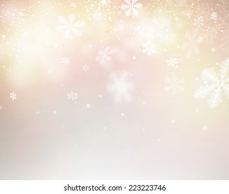 Borroso fondo invernal con copos de nieve desenfocados. Ilustración navideña.  
