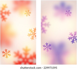 Blurred winter banners with defocused snowflakes. Christmas illustration. 