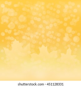 Blurred yellow fall leaves background with bokeh vector illustration