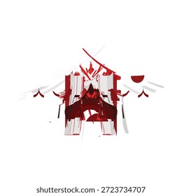 Blurry abstract red and white image with irregular shapes and lines
