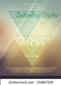 Blurry abstract summer background with soft triangles on a flyer or poster template 
