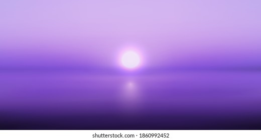 Blurry Background Image of Circle of Sun Rising from Behind Dark Horizon on Background Purple Clouds. Abstract Bokeh of Sun Going Down Through the Clouds Over the Horizon