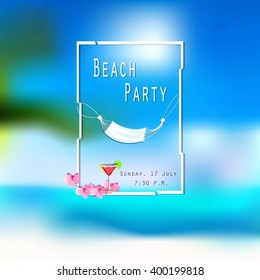 Blurry Beach Party Invitation Party With Hammock And Cocktails