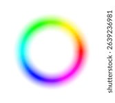 Blurry color ring. Soft gradient color wheel with rainbow spectrum on white background. Vibrant circular blur showing RGB hues. Vector illustration.
