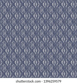Blurry or dotted pattern with rhomboids and others decorative elements. Sturdy fabric texture.  Upholstery. Blue ornate background. Vector illustration.