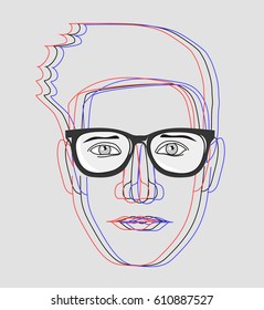 Blurry face of man spectacled. Vector illustration.