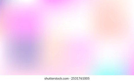 unscharfer märchenhafter holografischer Vektorhintergrund. Traumhaft elegantes rosa, violettes Netz Farbverlauf Overlay. Fantasy Holografische irisierende unkonzentrierte Tapete. Kosmisches horizontales Poster oder Flyer Hintergrund.