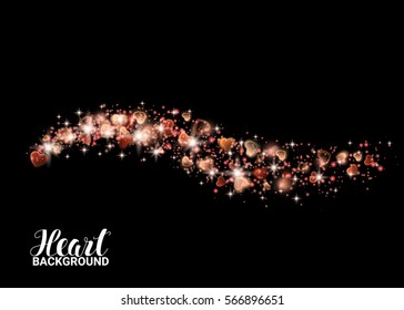 Blurry Glowing Heart Valentine's Day. Realistic particle glitter effect. Abstract falling sparkling red hearts. Vector Illustration Effect Isolated on transparent background.