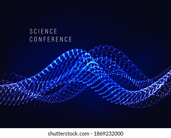 
Blurry glowing particles vector abstract background Blue wavy stream of dots