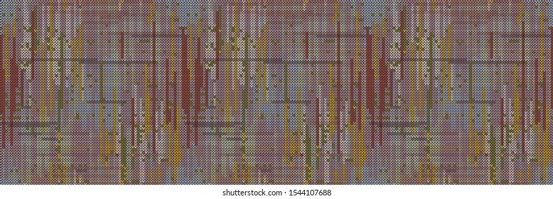 Blurry Ikat Dyed Fabric Texture Seamless Border Pattern. Blended Variegated Glitch Stripe Banner Background. Bleeding Color Edges. Vertical Striped Effect. Color Block Dye Colors. Repeat Vector EPS 10