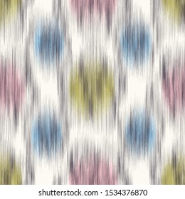 Blurry Ikat Polka Dot Seamless Pattern. Blended Variegated Glitch Stripe Background with Bleeding Color Edges. Fun Playful Animal Skin Leopard Spot Effect. Trendy All Over Print Repeat Vector Eps 10.