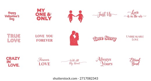 Una Imagen borrosa con siluetas rojas de parejas y varias frases y citas románticas de amor.