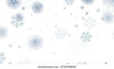 Uma imagem embaçada de vários flocos de neve espalhados por uma superfície branca lisa, dando uma sensação serena de inverno.
