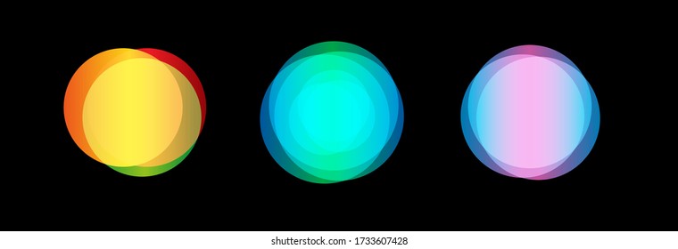Blurry lights collection. Bokeh elements.Nebulous space glow. Round colorful nebula set. Universe icons. Stylized planets on black background. Isolated galaxy spheres vector illustration. 