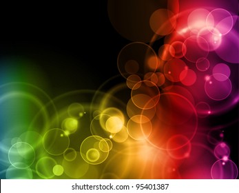 Blurry lights in rainbow colors on dark background with space for your text. EPS10