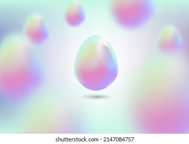 Blurry Oval shapes Floating Eggs Pastel Holographic Color Abstract Background, Multicolored Organic shape, Easter egg