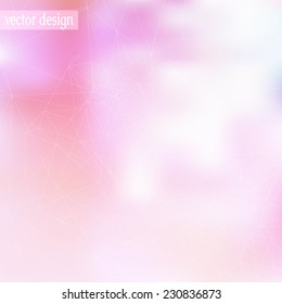 Blurry pink artistic background with light abstract polygonal geometric shape.